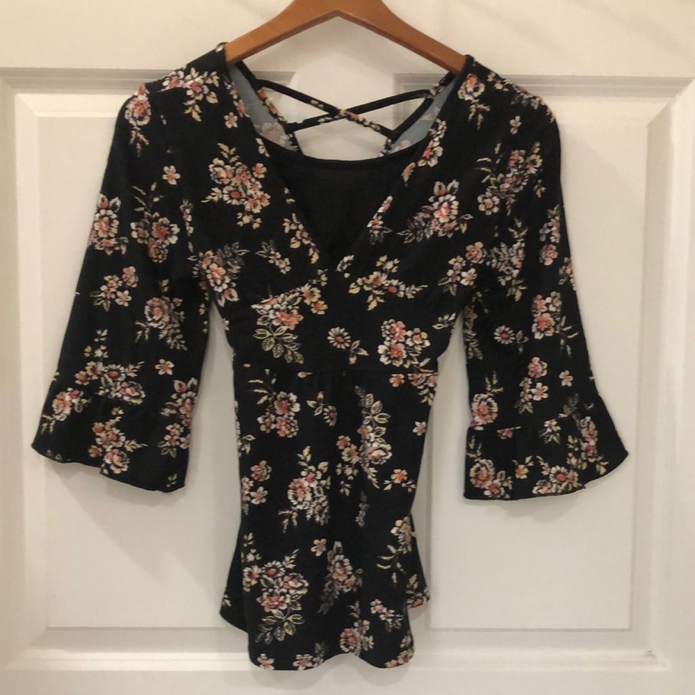 black, floral shirt